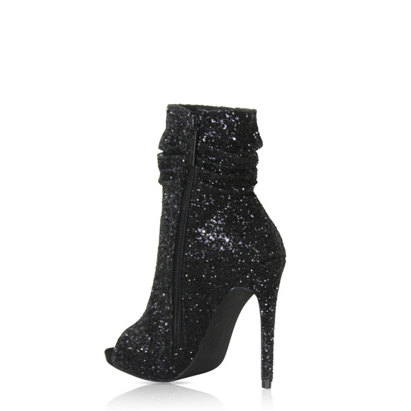 NEW Nelly Bernal Black Glitter Boot Slouch Bootie - Picture 2 of 3